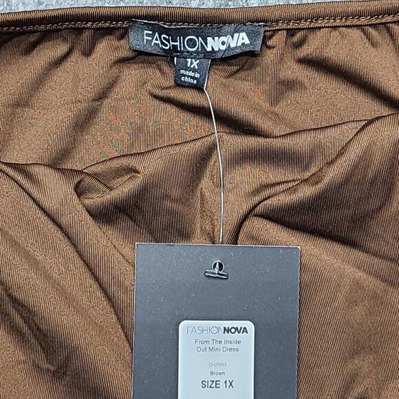 Fashion Nova Dress Womens 1X Brown From The Inside Out Ruched Mini Adjustable - Picture 7 of 10
